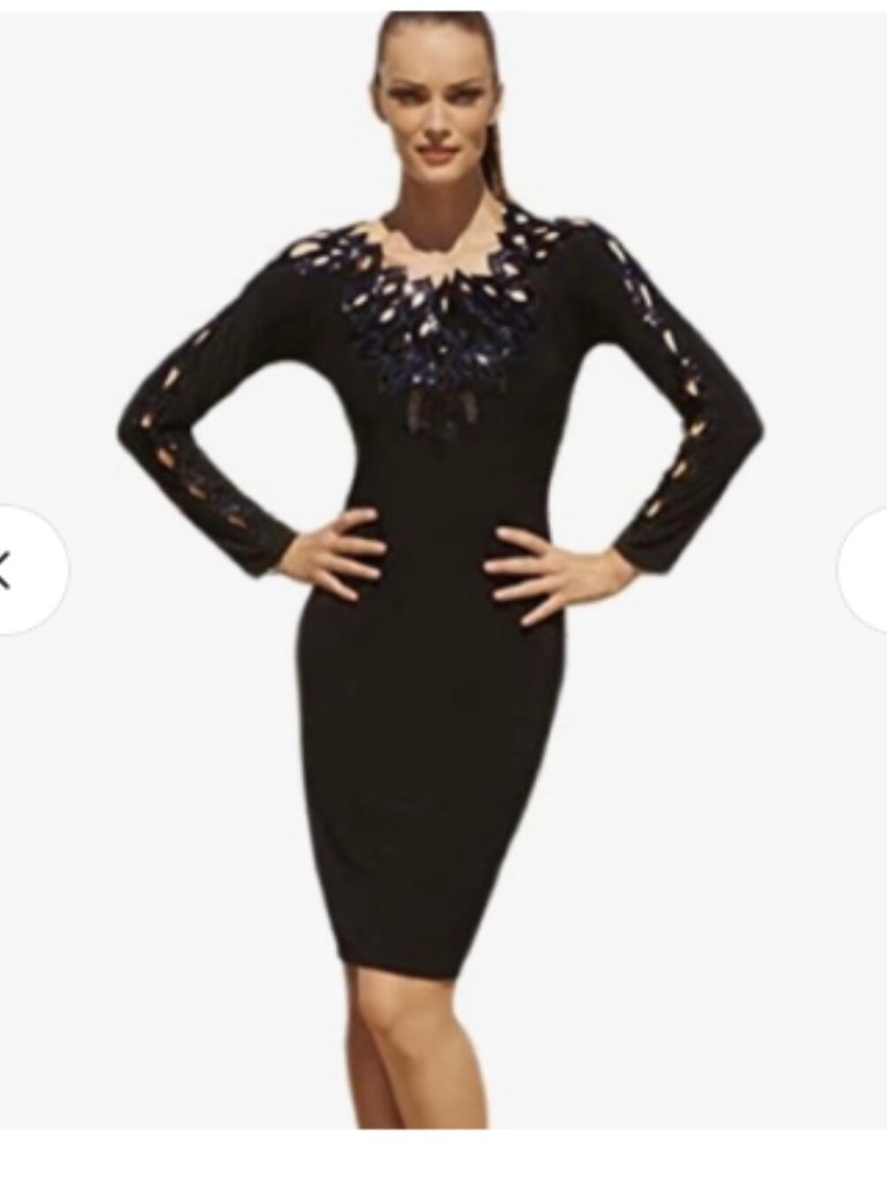 Joseph Ribkoff Dress Black with Sequins size 12 Sheath Long sleeve Stretch